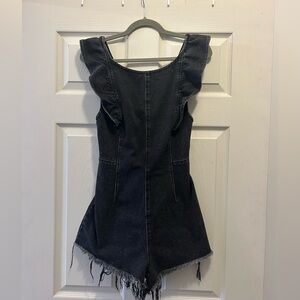 Free People Black Denim Simone Romper, Size Small